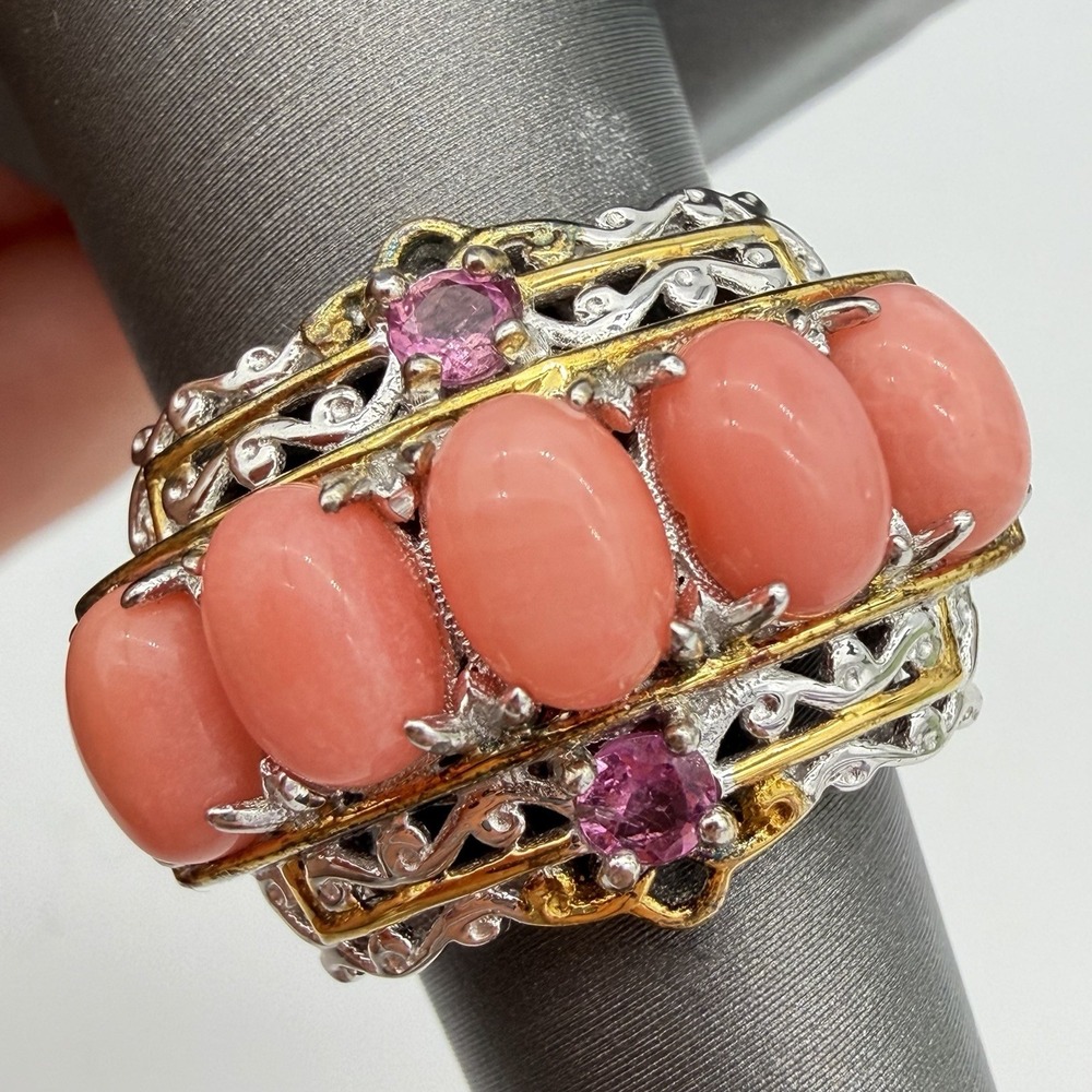 Michael Valitutti‎ Gems En Vogue Sterling Silver 925 Coral Ring Pink Garnet Sz7
